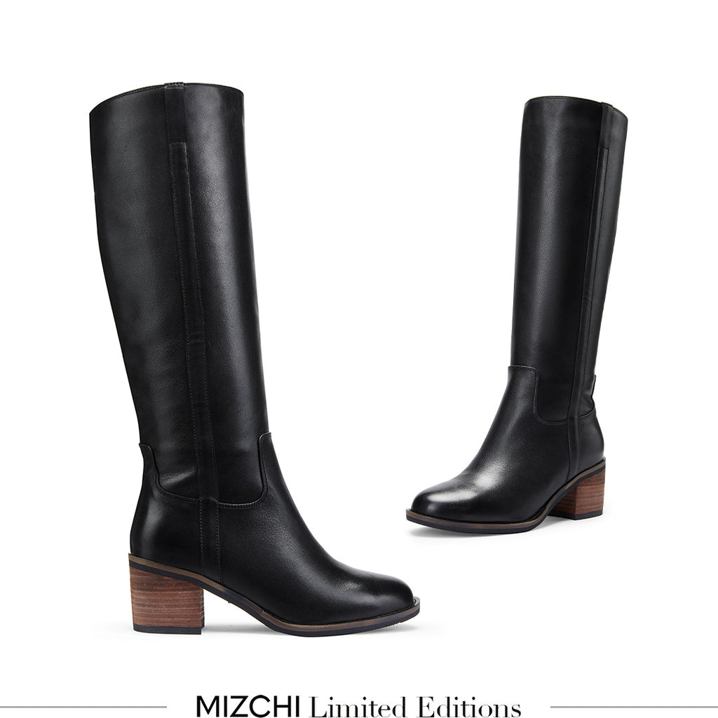 Petite Size Black Leather Knee High Boots by MIZCHI Pretty Small Shoes