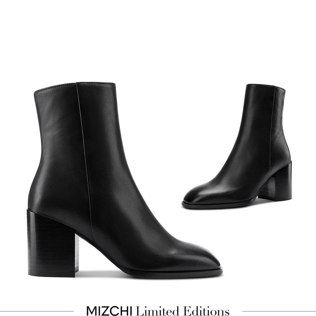 Petite Size Black Chunky Heels Ankle Boots by MIZCHI Pretty Small - Main Image