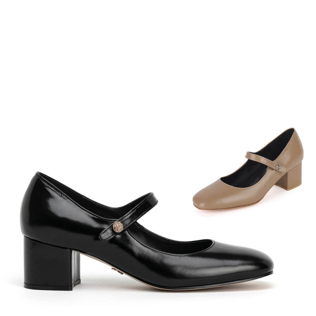 Women Black Mary Jane Pumps, Elegant Round Toe Chunky Heeled Pumps