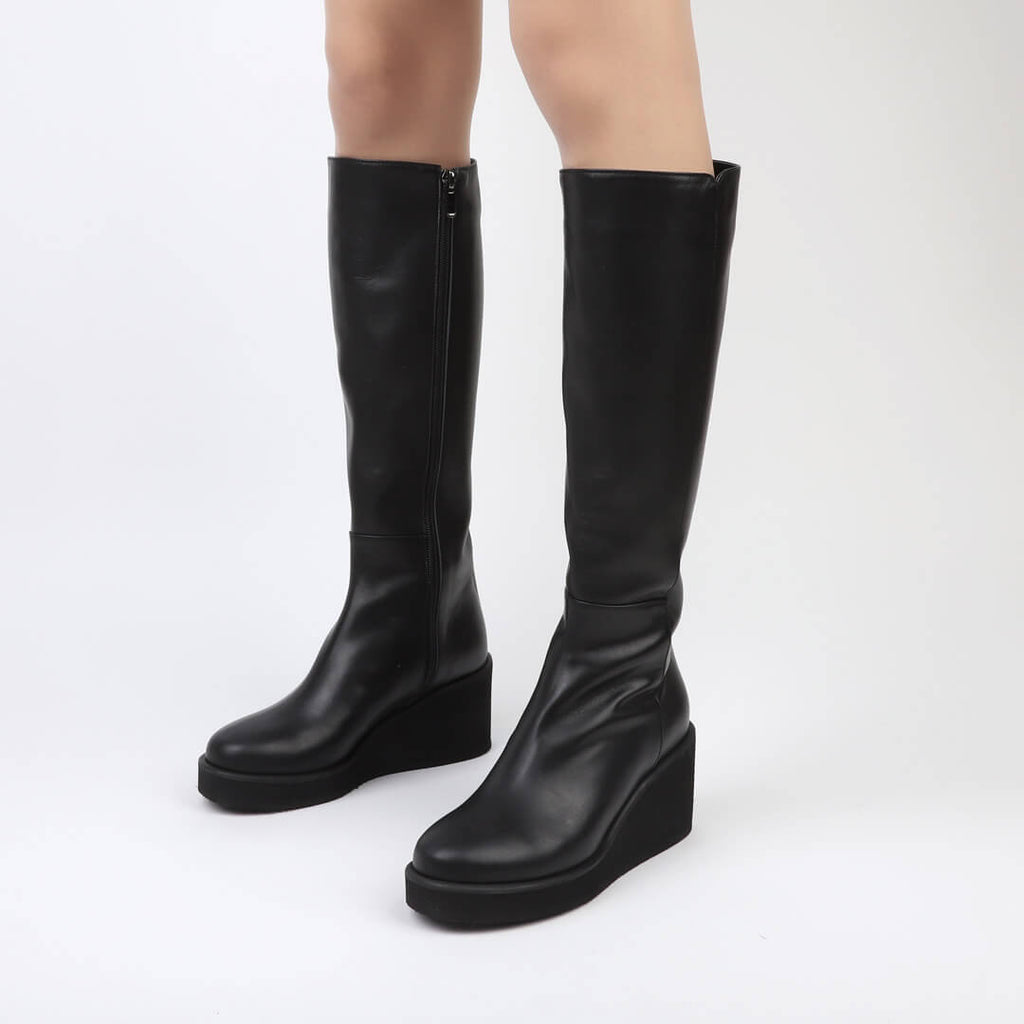 Petite Size Flatform Wedge Heel Knee Boots by MIZCHI Pretty Small Shoes