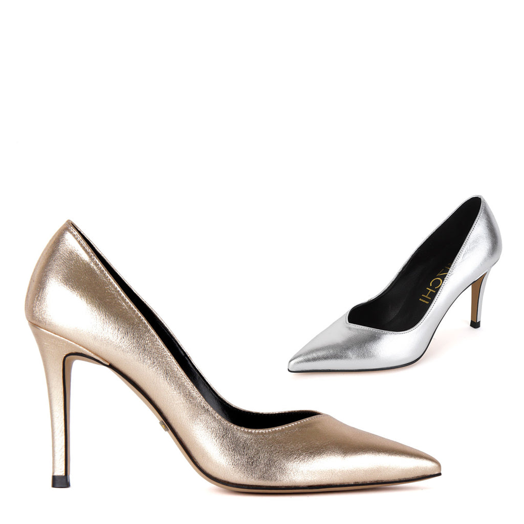 Metallic hot sale shoes heels