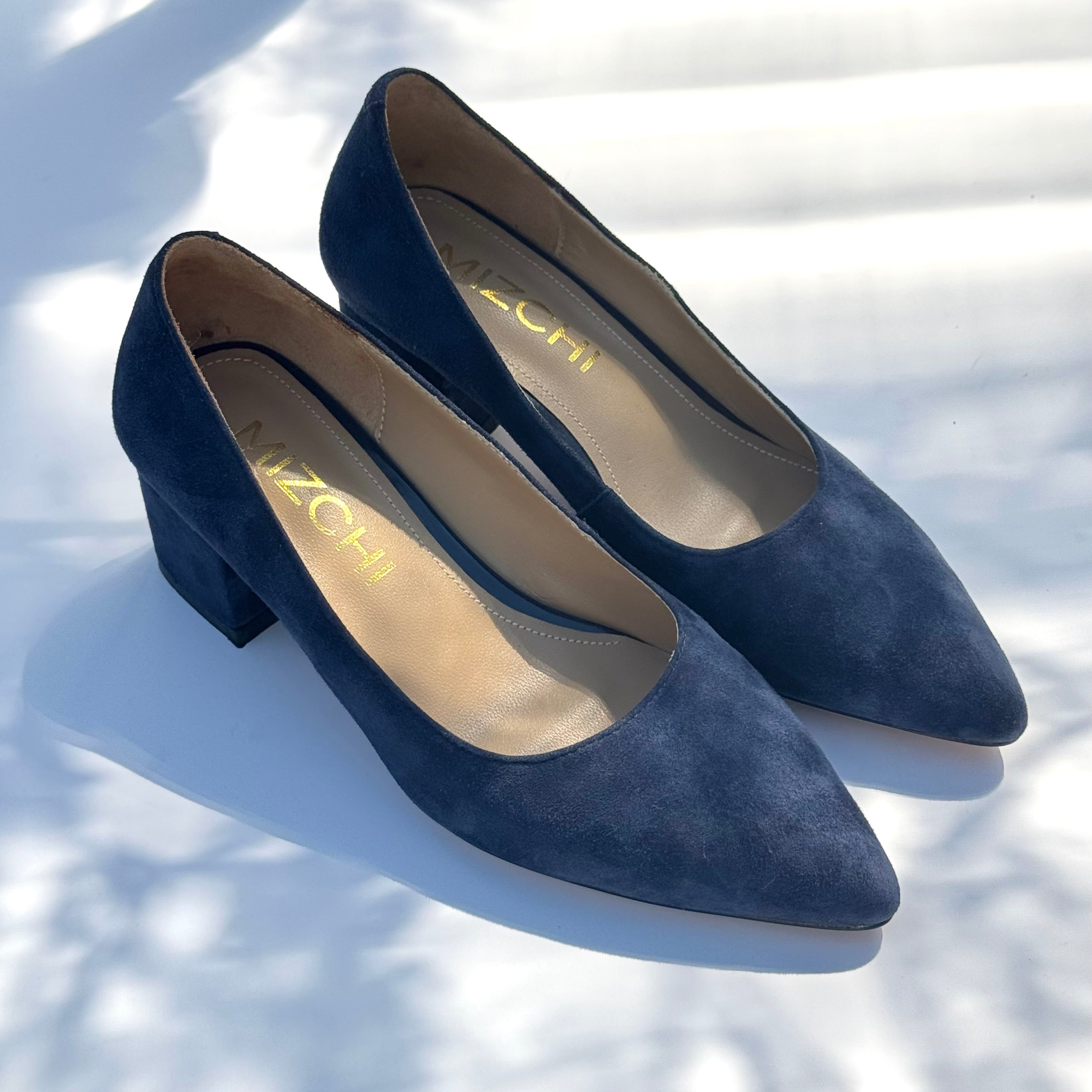 *DIARA NAVY - suede chunky heel pumps (production samples)