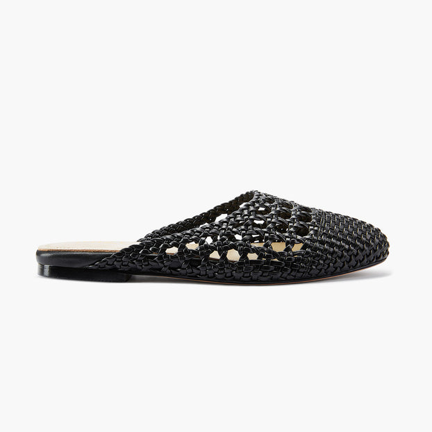 Alora Black - Woven Leather Slides