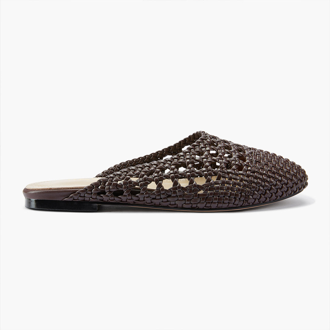 Alora Brown - Woven Leather Slides