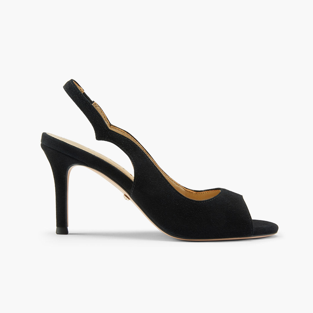 *ANGELIKA BLACK SUEDE - open toe slingback