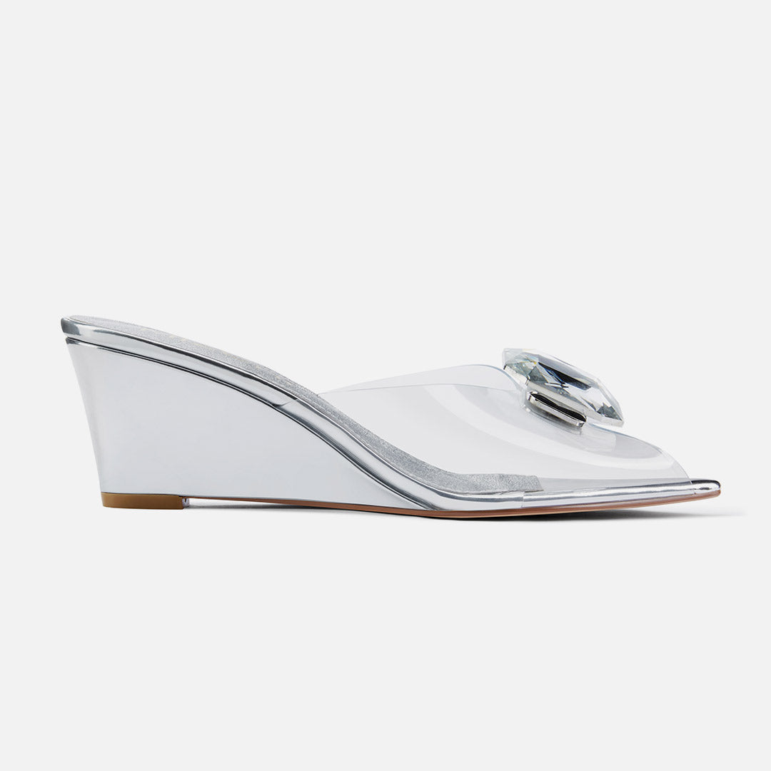 Celeste Silver - Wedge Mules