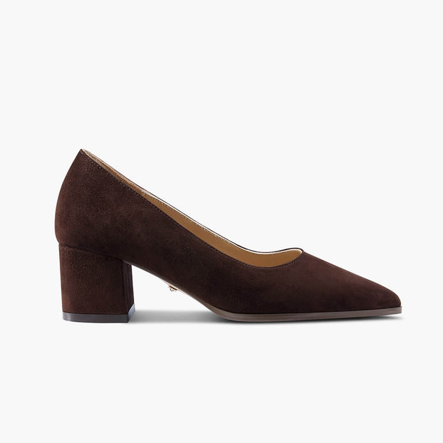 *DIARA CHOCOLATE - suede chunky heel pumps