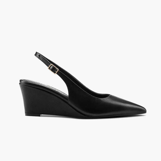 *ELLIOT - black leather slingback wedge