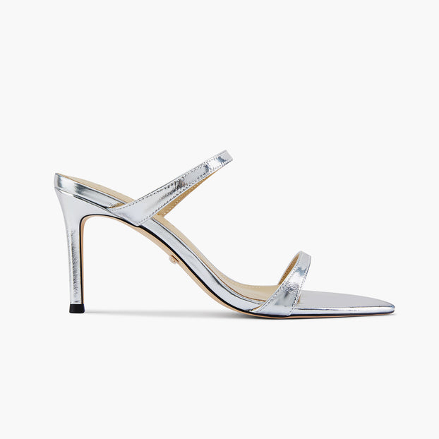 Maelis - Silver Leather Strap Mules