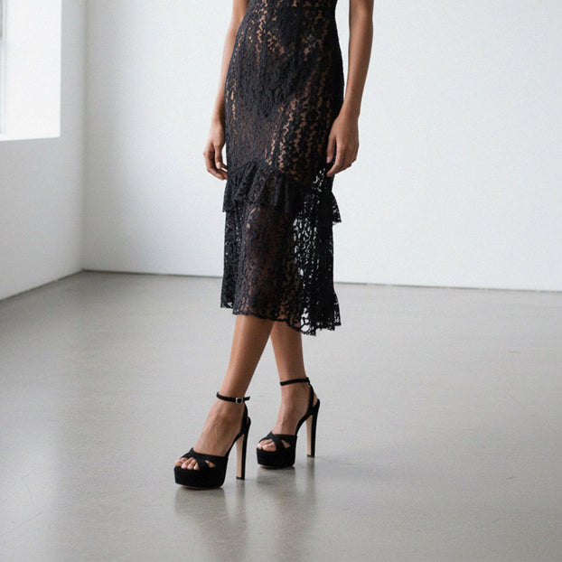 Nova Black - Suede Platform Sandals