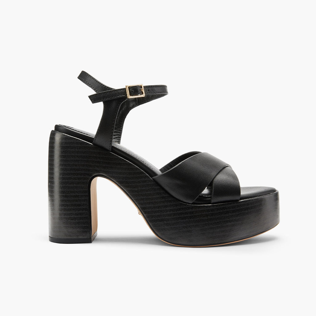 Petite Size Black Platform Leather Sandals MIZCHI Pretty Small Shoes