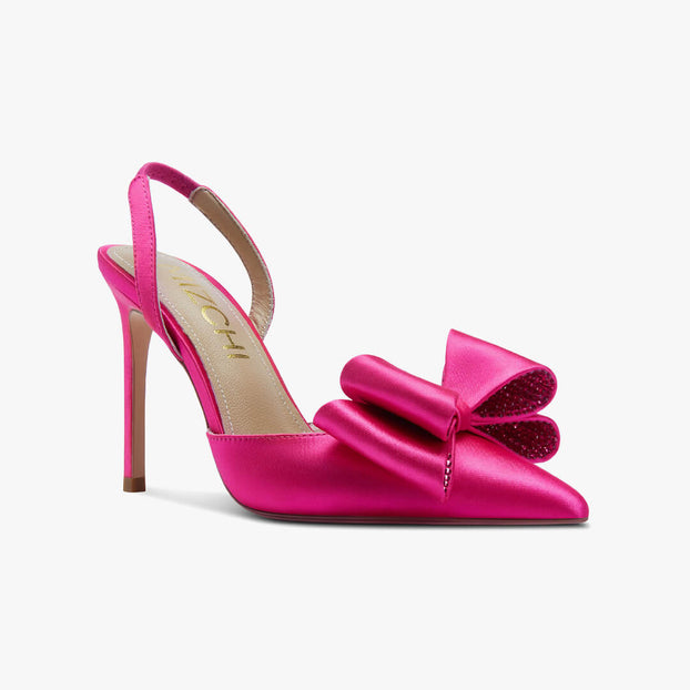 Petite Size Pink Satin Bow Slingback by MIZCHI Pretty Small Shoes