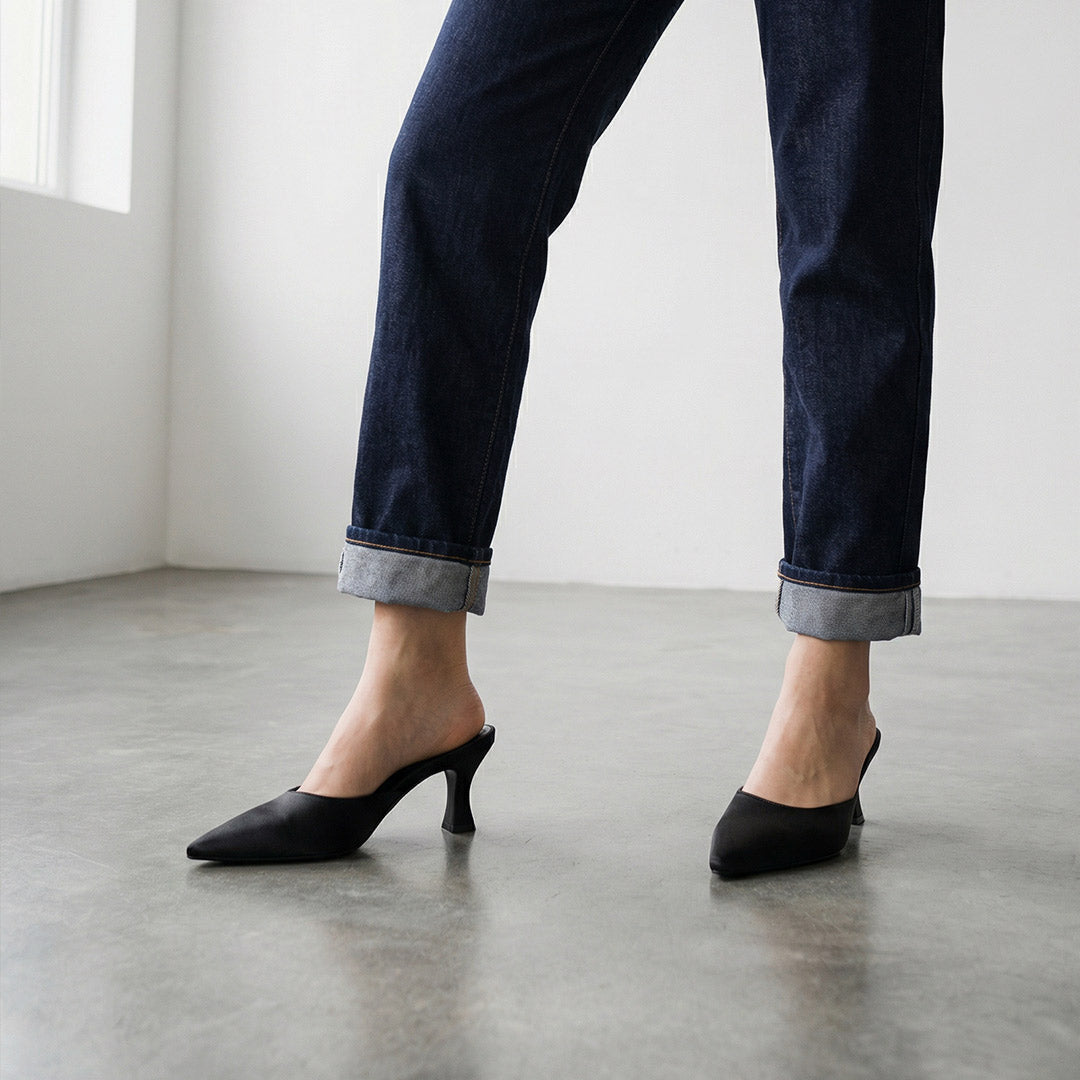 Clio Black - Satin Mules