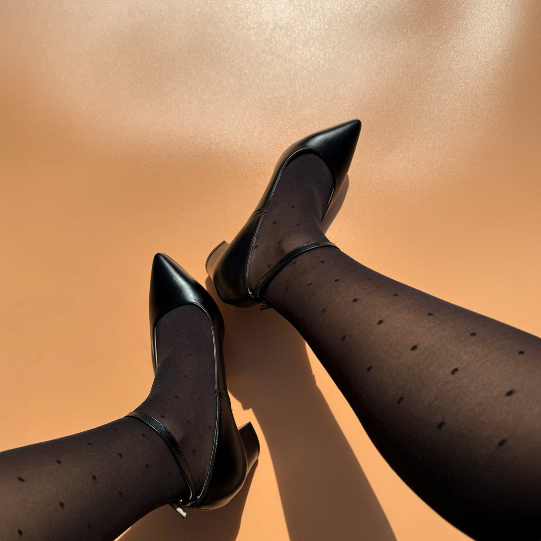 *UK size 2.5 - COURTNEY ANKLE STRAP LEATHER - black, 5cm heels