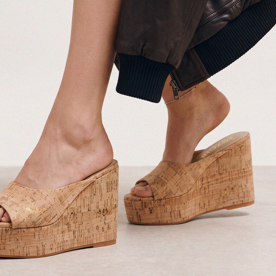 Marcela - Cork Wedge Mules