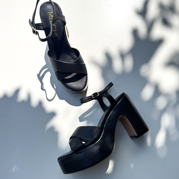 *Rylee - Black Platform Leather Sandals
