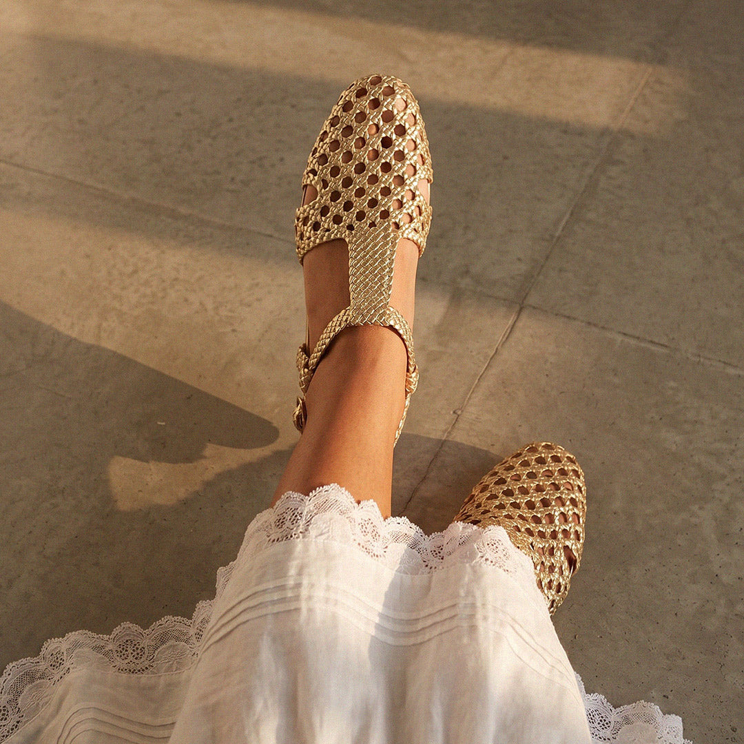 Mykonos Gold - Woven Leather Sandals