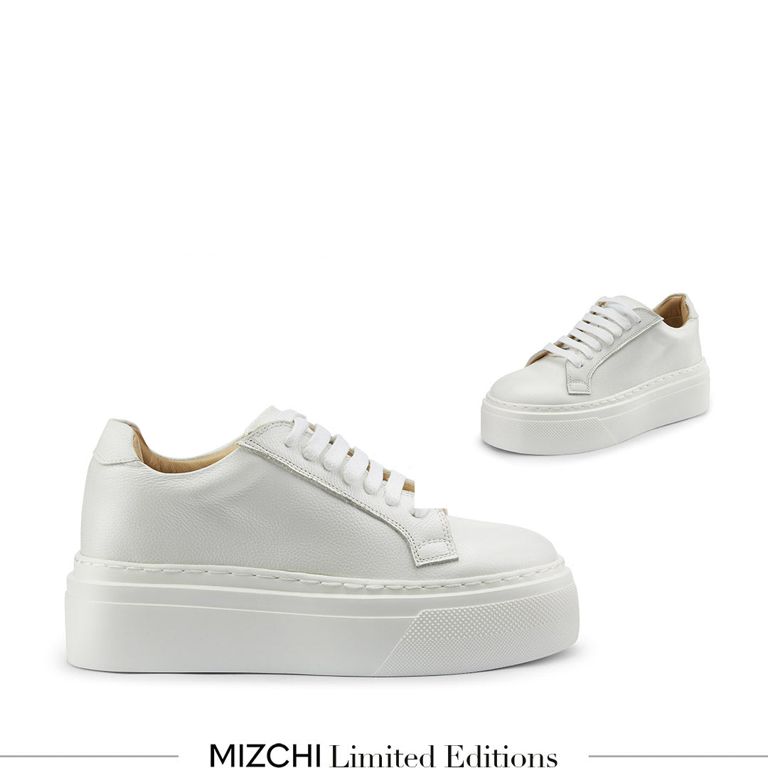 AILANI WHITE - platform leather sneaker