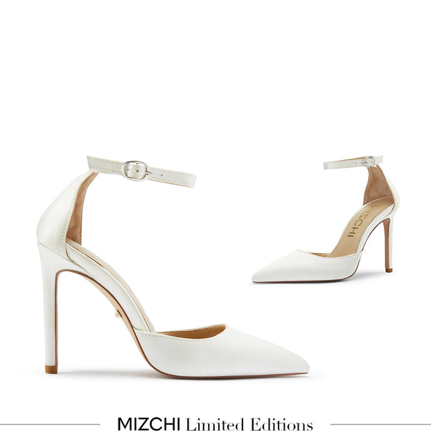 *BIANCA  IVORY SATIN - classic ankle strap pumps
