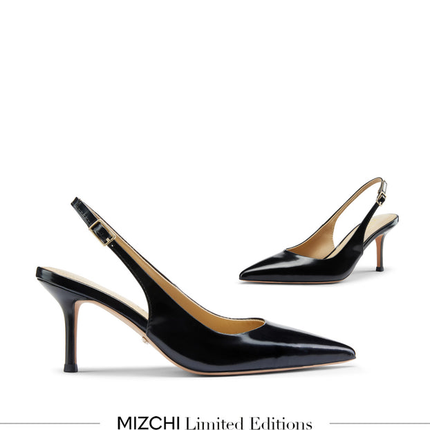 Lena 75 - black polished leather slingback