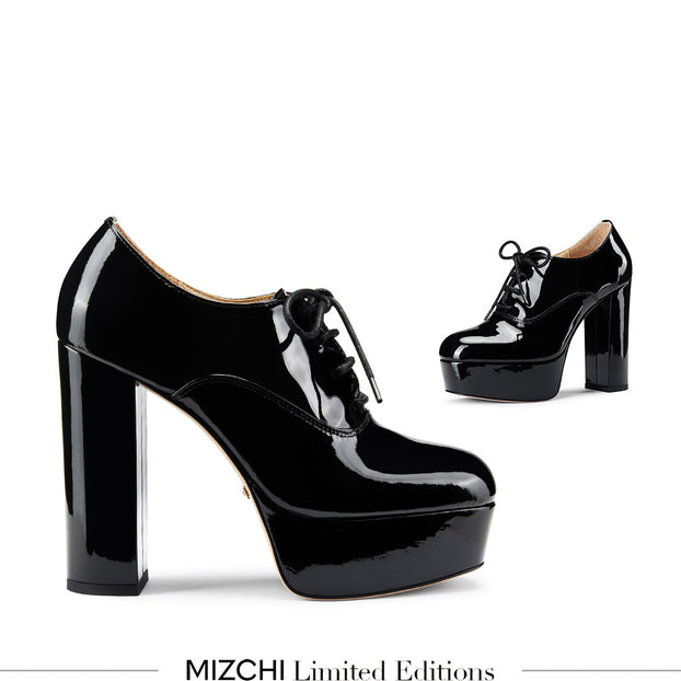 BORGHONA BLACK - lace up platform heels
