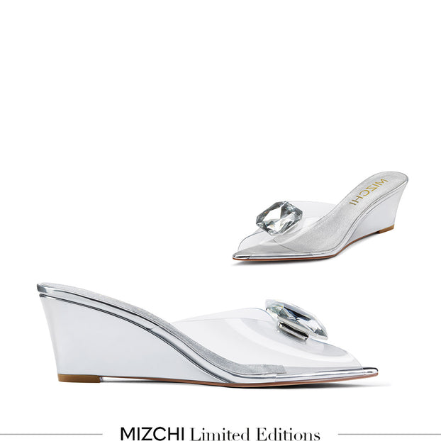 Celeste Silver - Wedge Mules