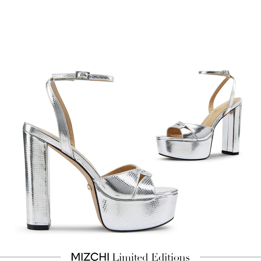 CHARLOTTE SILVER - platform leather sandals