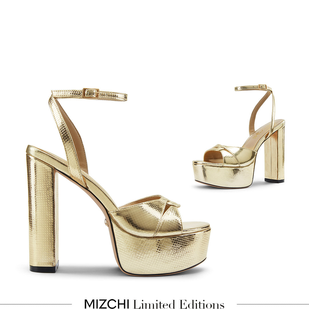 CHARLOTTE GOLD - platform leather sandals