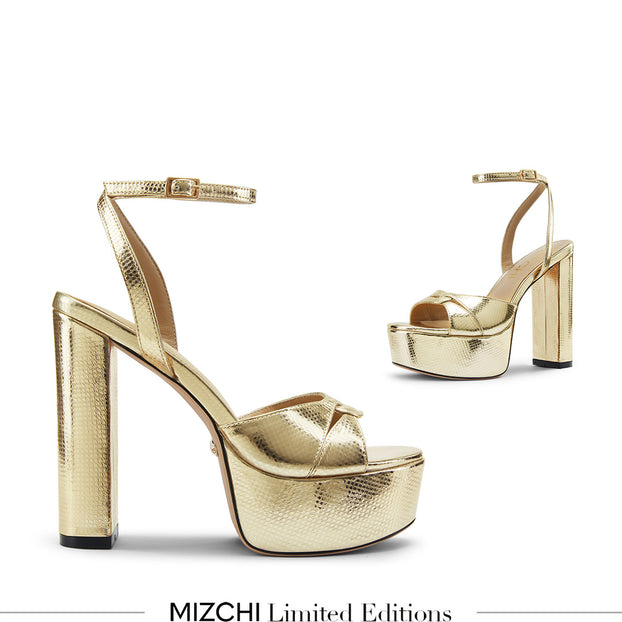 CHARLOTTE GOLD - platform leather sandals