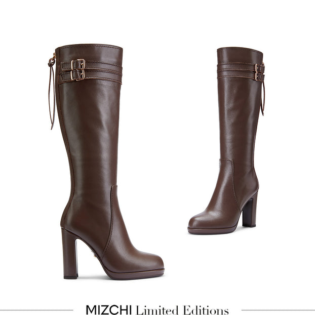 *CHICAGO BROWN - leather knee boots