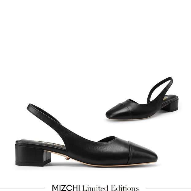 Petite Size Black Leather Slingback