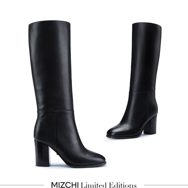 Petite Size Black Classic Leather Knee Boots by MIZCHI Pretty
