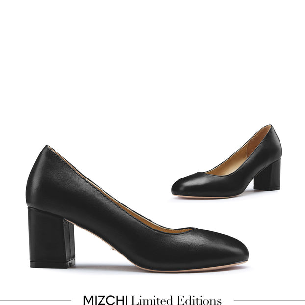 *FIONA black leather chunky heel pump UK 13 EU 32 USA (210mm length) Black