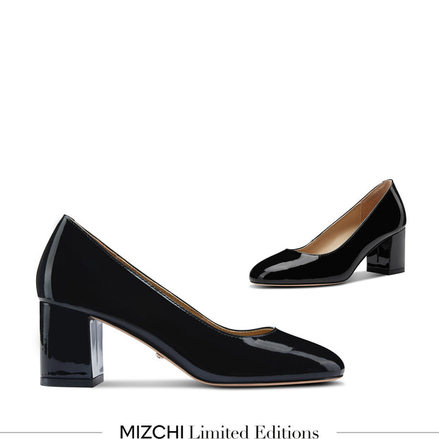 Petite Size Black Patent Block Heel Pumps MIZCHI Pretty Small Shoes