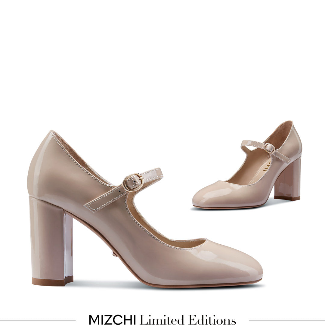 GAYLE - beige patent mary jane pumps