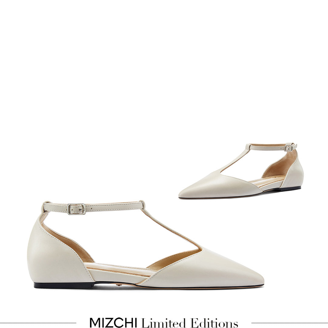 HEART OFF WHITE - T-bar Ballet Flats