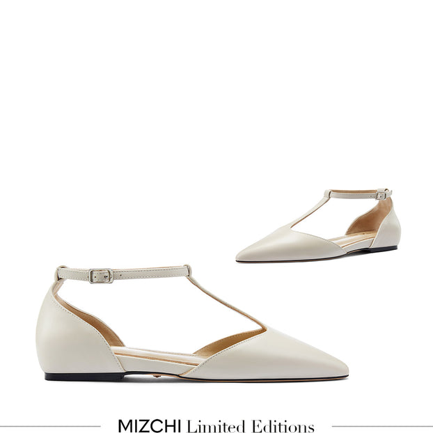 HEART OFF WHITE - T-bar Ballet Flats