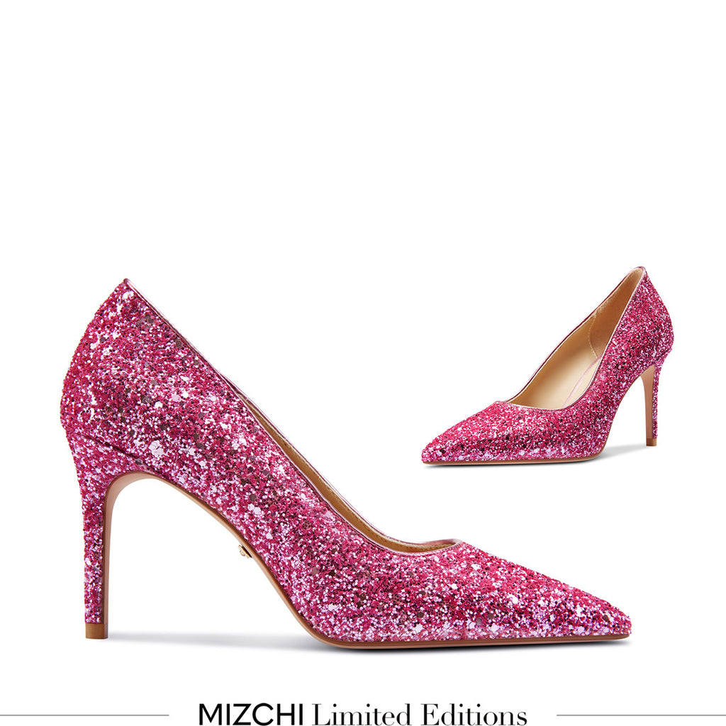 Pretty Pumps Petite Size Pink Glitter Classic Party Pumps by MIZCHI Pretty Small Shoes