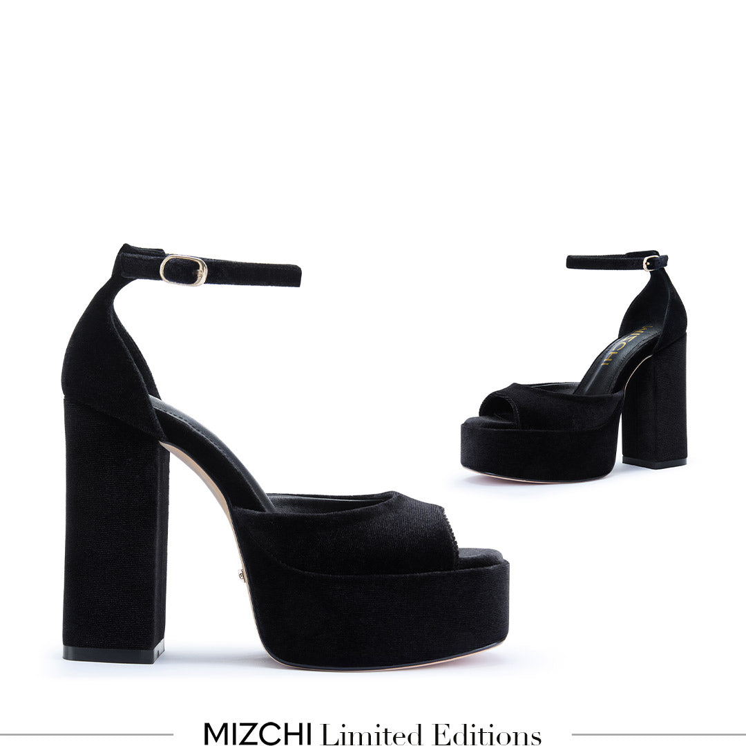 LAURANCE - black velvet platform