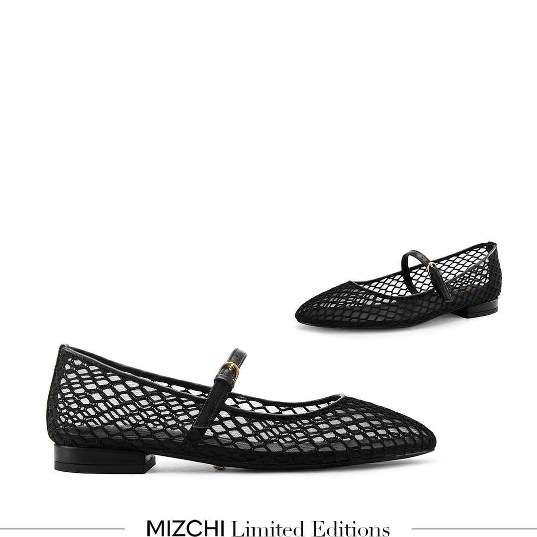 Lola - Black Mesh Mary Jane Flats