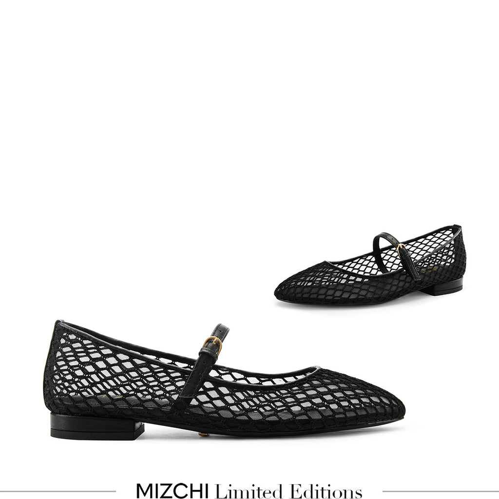 Petite Black Mesh Mary Jane Flats - MIZCHI Pretty Small Shoes