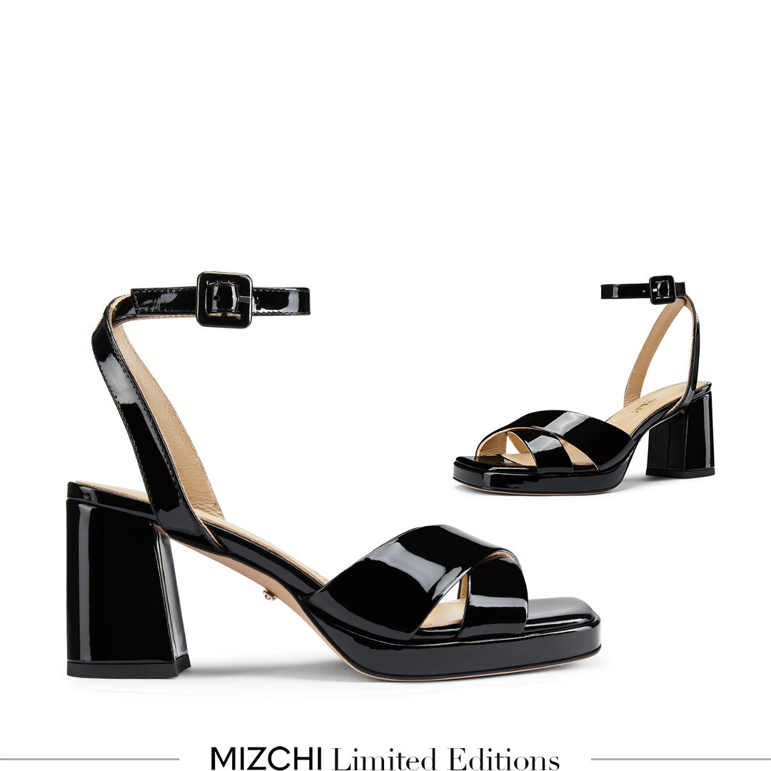 LUIZA PATENT - black platform sandals