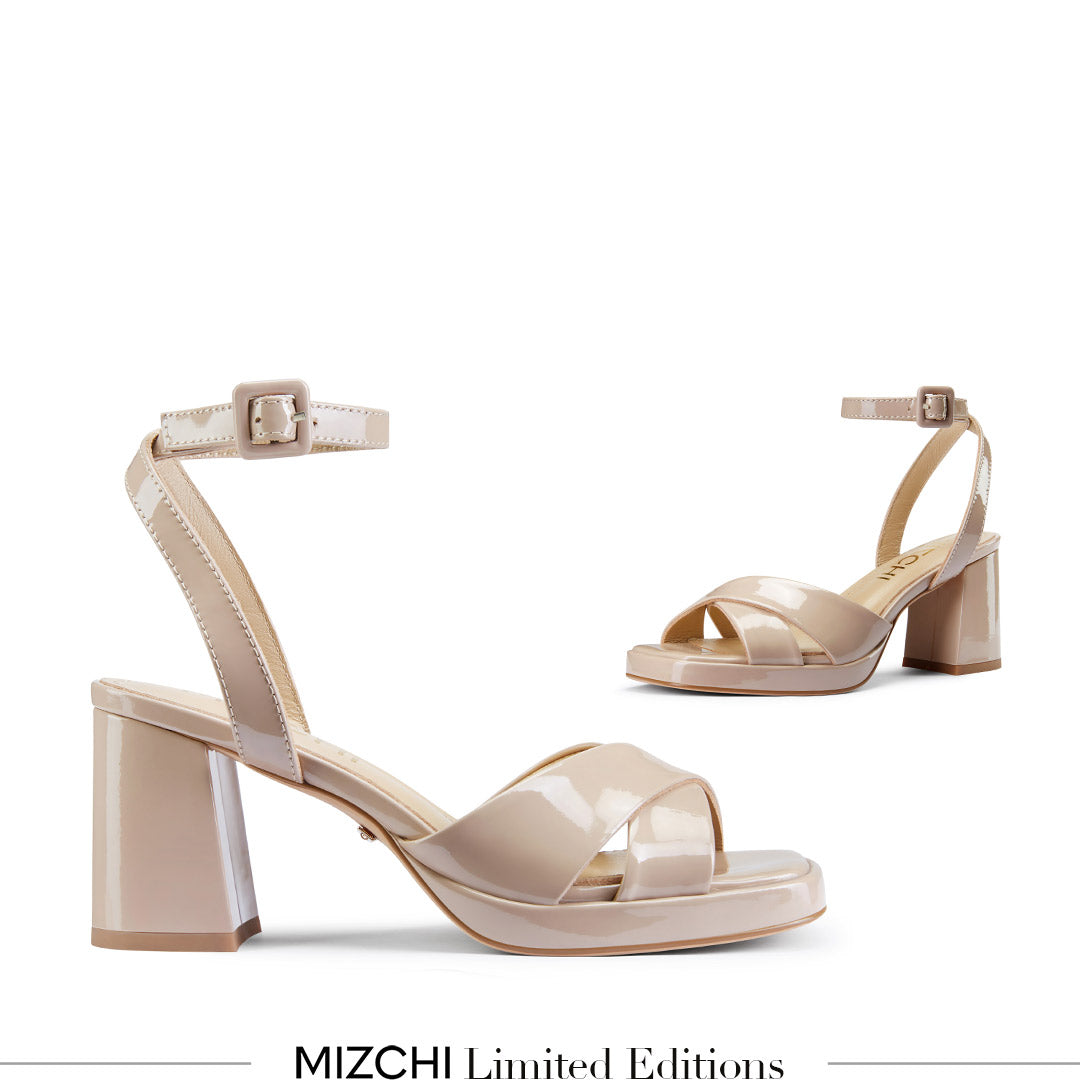 LUIZA PATENT - beige platform sandals