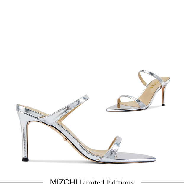Maelis - Silver Leather Strap Mules