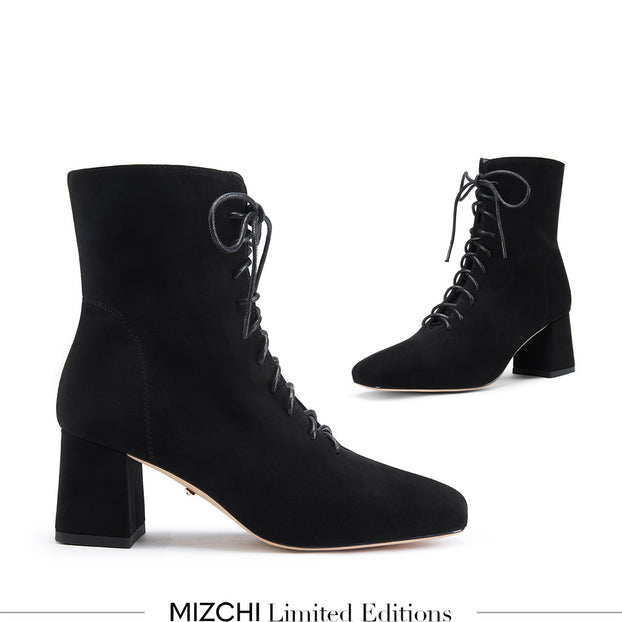 MILO BLACK- suede lace up bootie