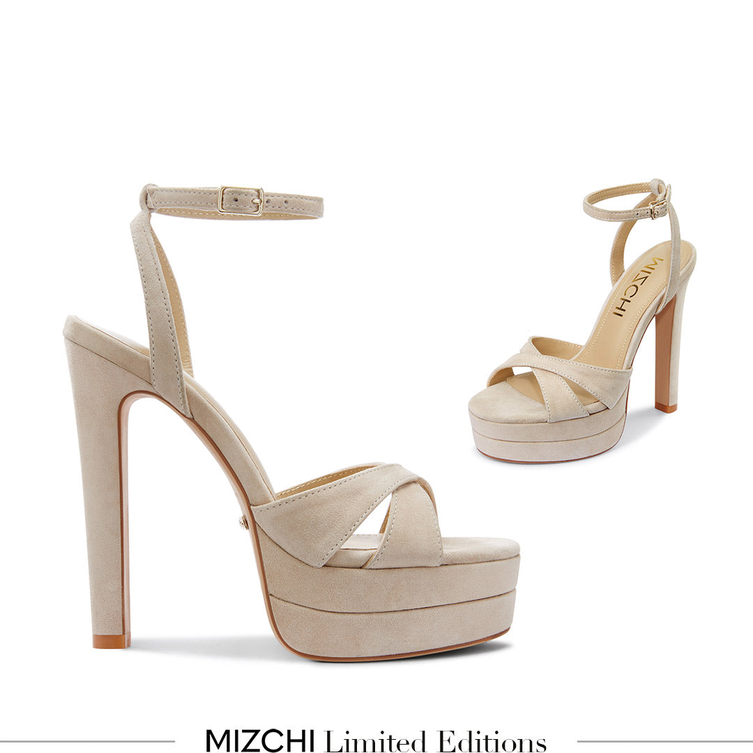 Nova Beige - Suede Platform Sandals