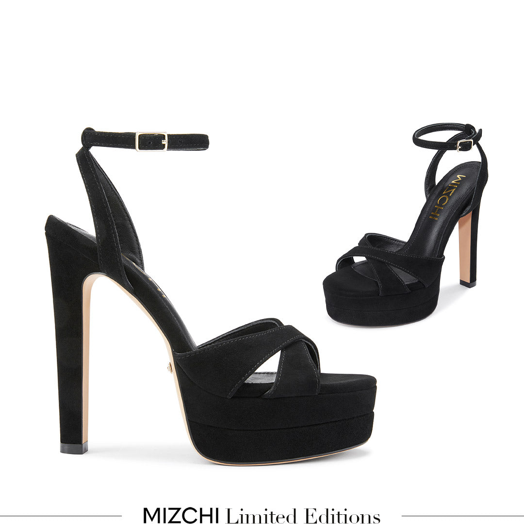 Nova Black - Suede Platform Sandals