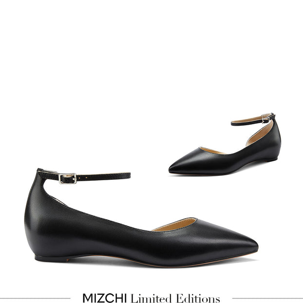 PEEKMI BLACK - Leather Ankle Strap Pumps