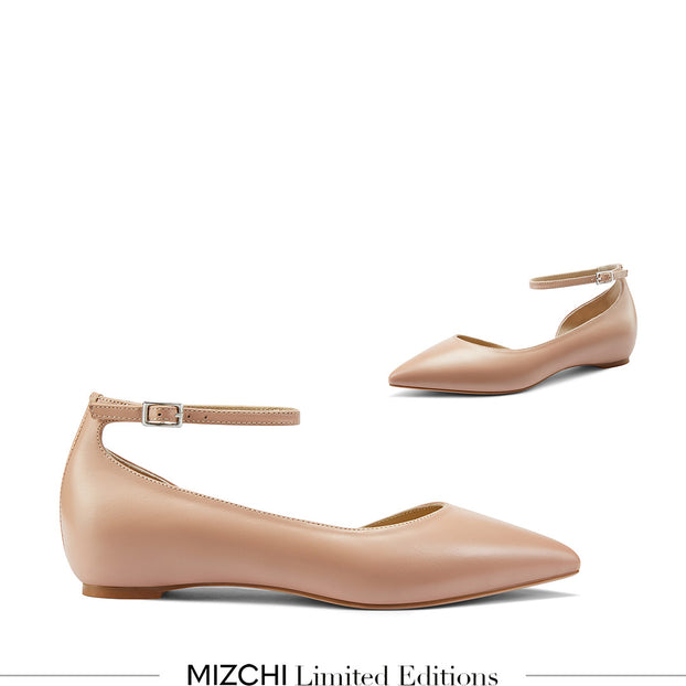 PEEKMI PINK - Leather Ankle Strap Pumps
