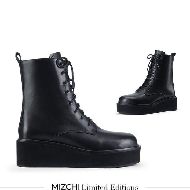 *TERRY lace up flatform boot UK 13 EU 32 USA (210mm length) Black 5cm with 3cm platform